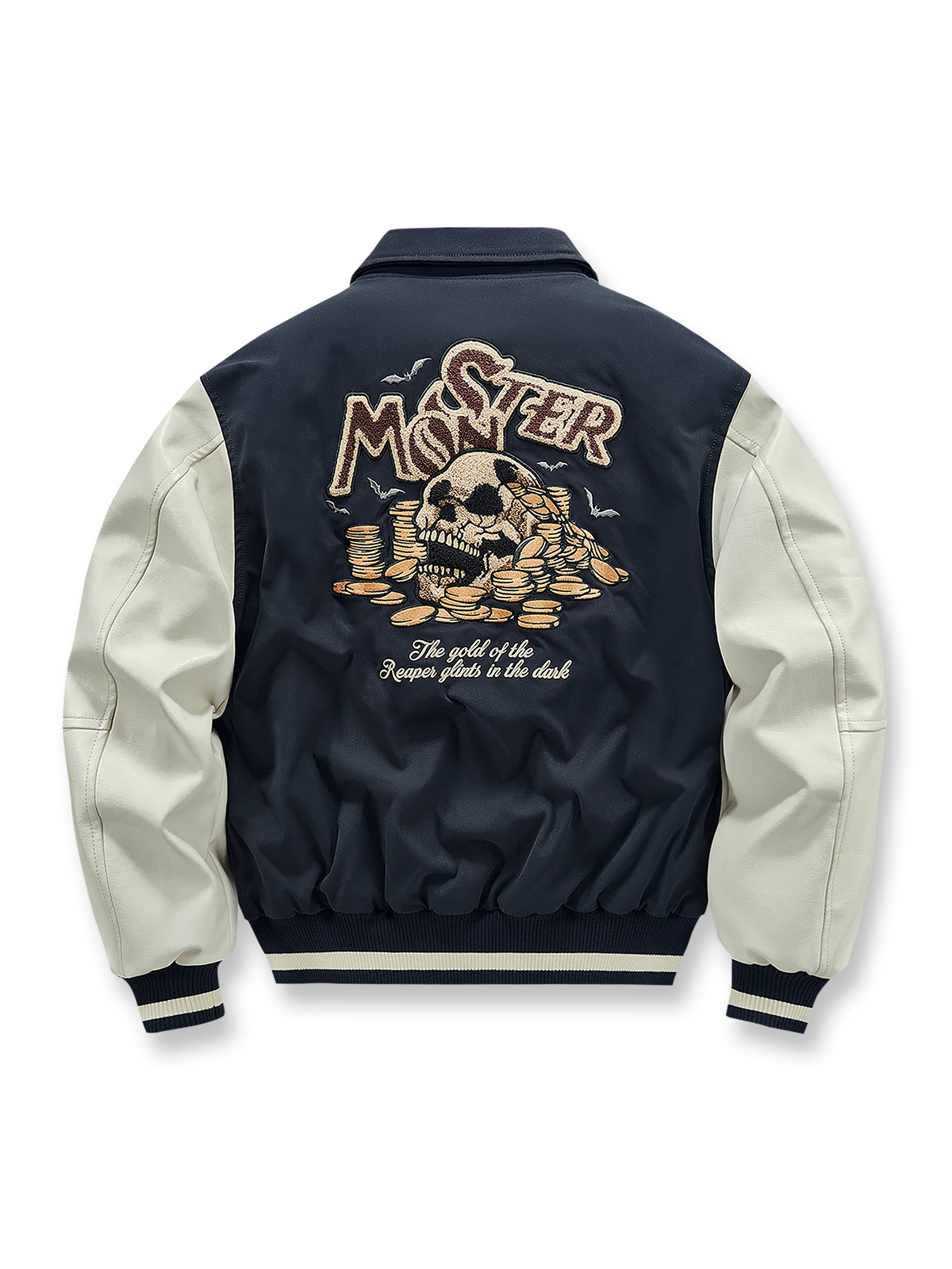 リバーシブル＆面ファスナー付きワッペンの空軍風ベースボールジャケット。