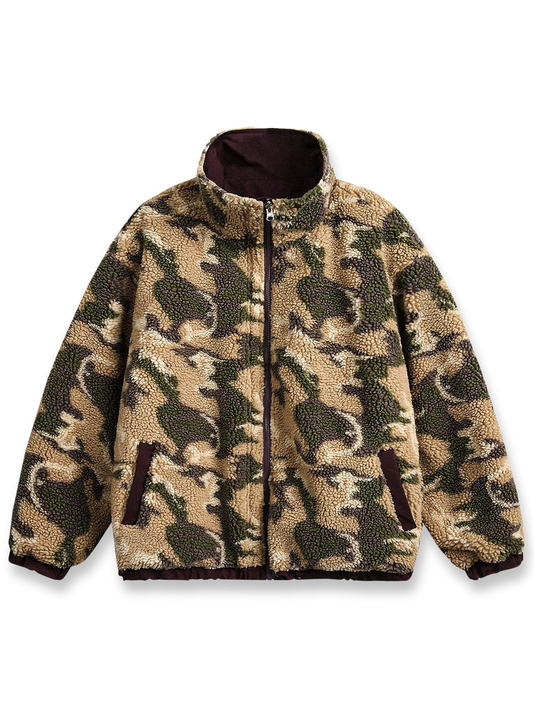 迷彩 スタンドカラー リバーシブル 厚手中綿ジャケット -PESSOA CLUB