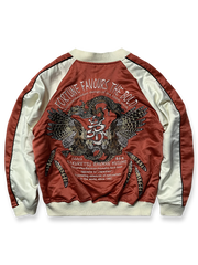 鷹と蛇のトーテム＆七福神刺繍が特徴のリバーシブルシルクスカジャン。