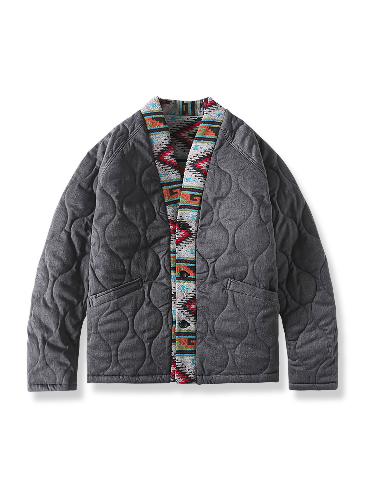 民族調柄のリバーシブル中綿はんてん