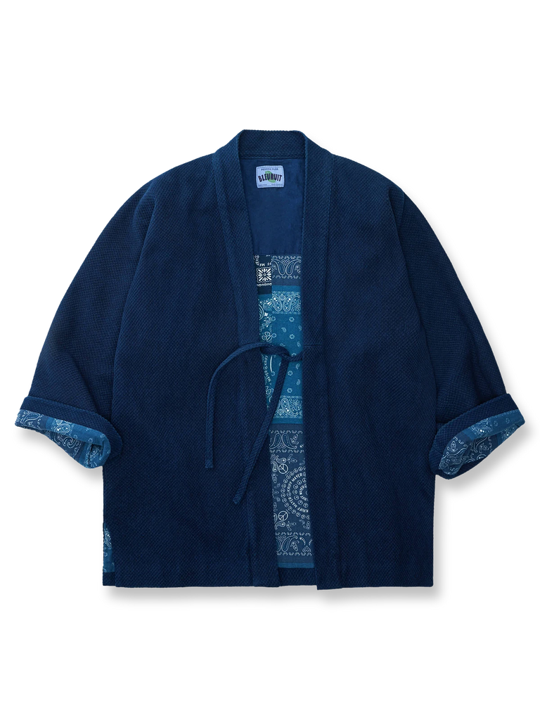 裏バンダナ柄 植物藍染刺し子 はんてん- PESSOA CLUB