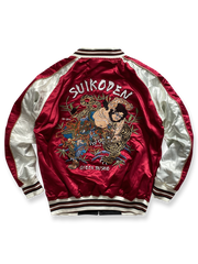 『水滸伝』武松と鬼若丸の場面をベルベット×シルクで刺繍したリバーシブルスカジャン。