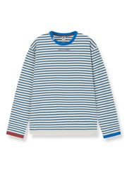 リブ切り替えストライプとアートワークプリントが映える長袖Tシャツ。