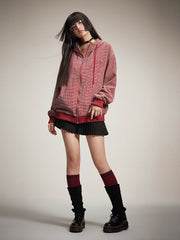 フード付きレッドスウェット