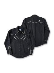 300g厚手コットンサテンとオフホワイトパイピングが特徴のロカビリースタイルウエスタンシャツ。