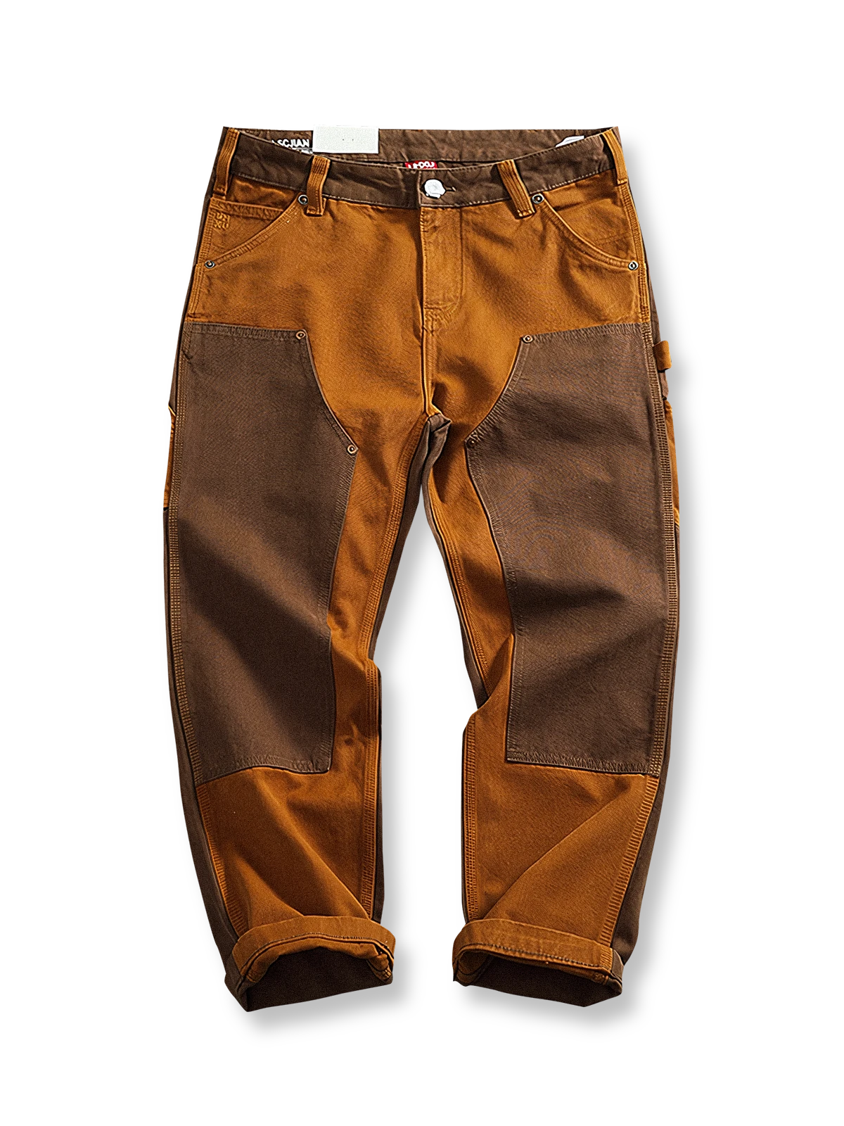 粗織りキャンバス素材のパッチワークカーゴパンツ