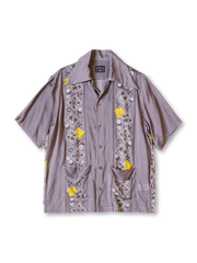 桜スマイルクッキープリントキューバカラーシャツ