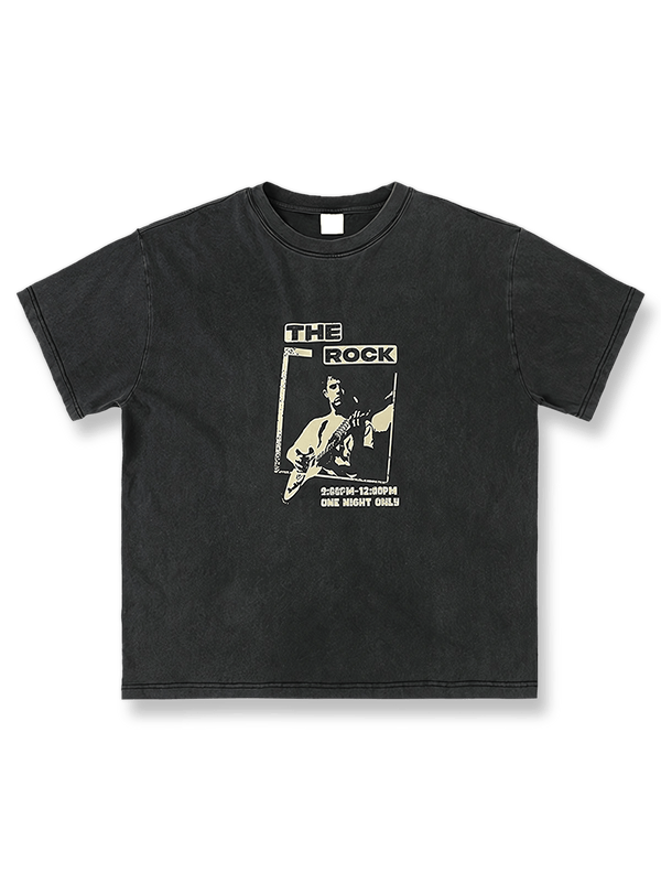 サンドウォッシュヴィンテージロックプリント半袖Tシャツ。