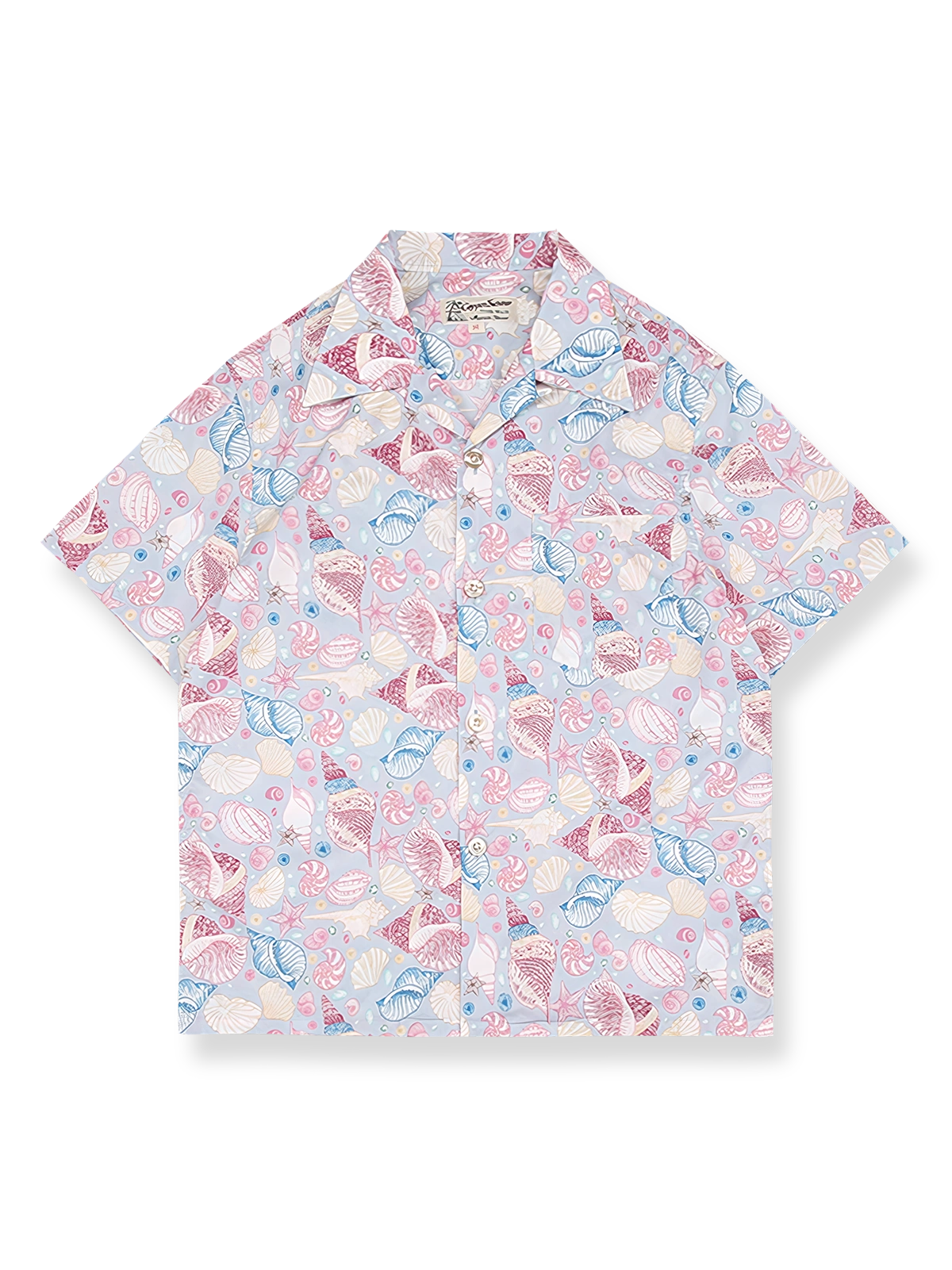 巻貝、貝殻、ヒトデ柄のハワイアンシャツ