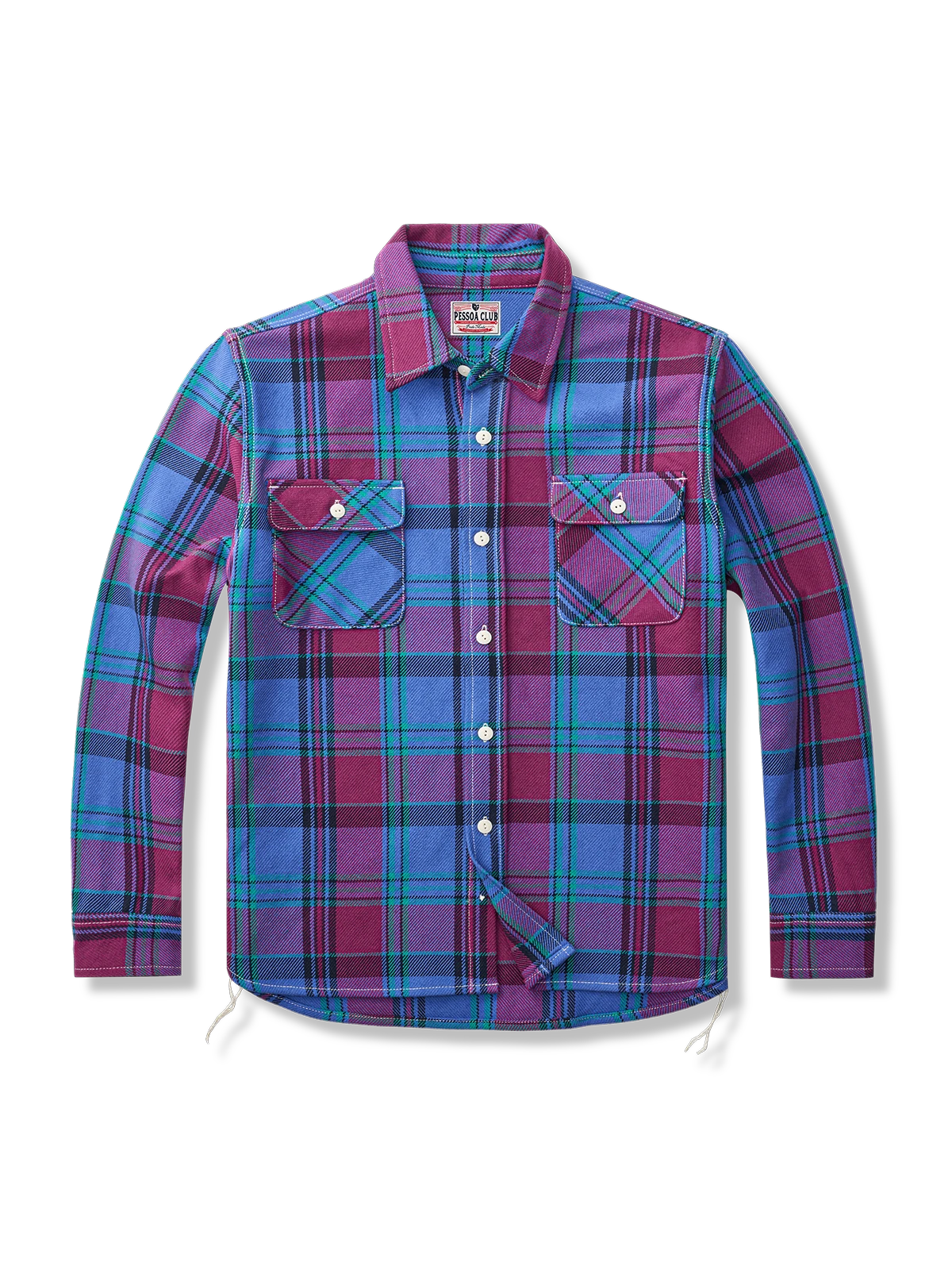 セルヴィッチ素材とフラップポケットが特徴のチェック柄ワークシャツ