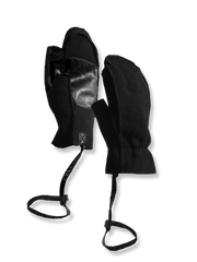 シープスキンとウール素材の防寒フィンガーレスグローブ。カーフレザー補強と耐久性縫製でグリップ力を高めたデザイン。