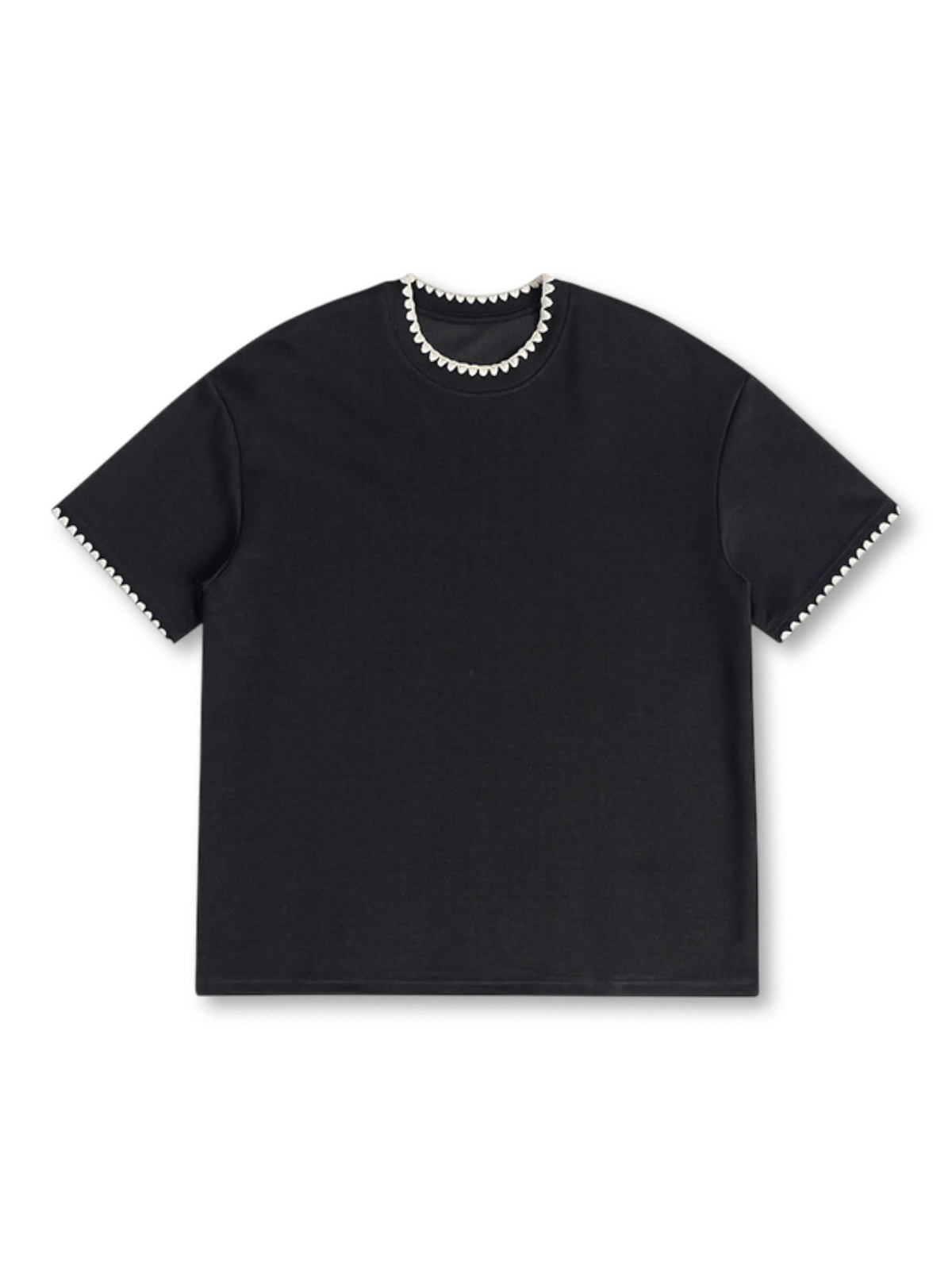 貝殻刺繍入り320g抗シワジャージー素材クルーネックTシャツ