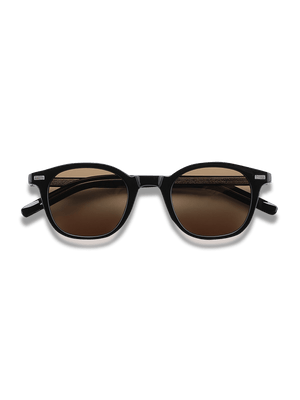 シャイニー ブラック フレーム ブラウン レンズ サングラス-PESSOA CLUB