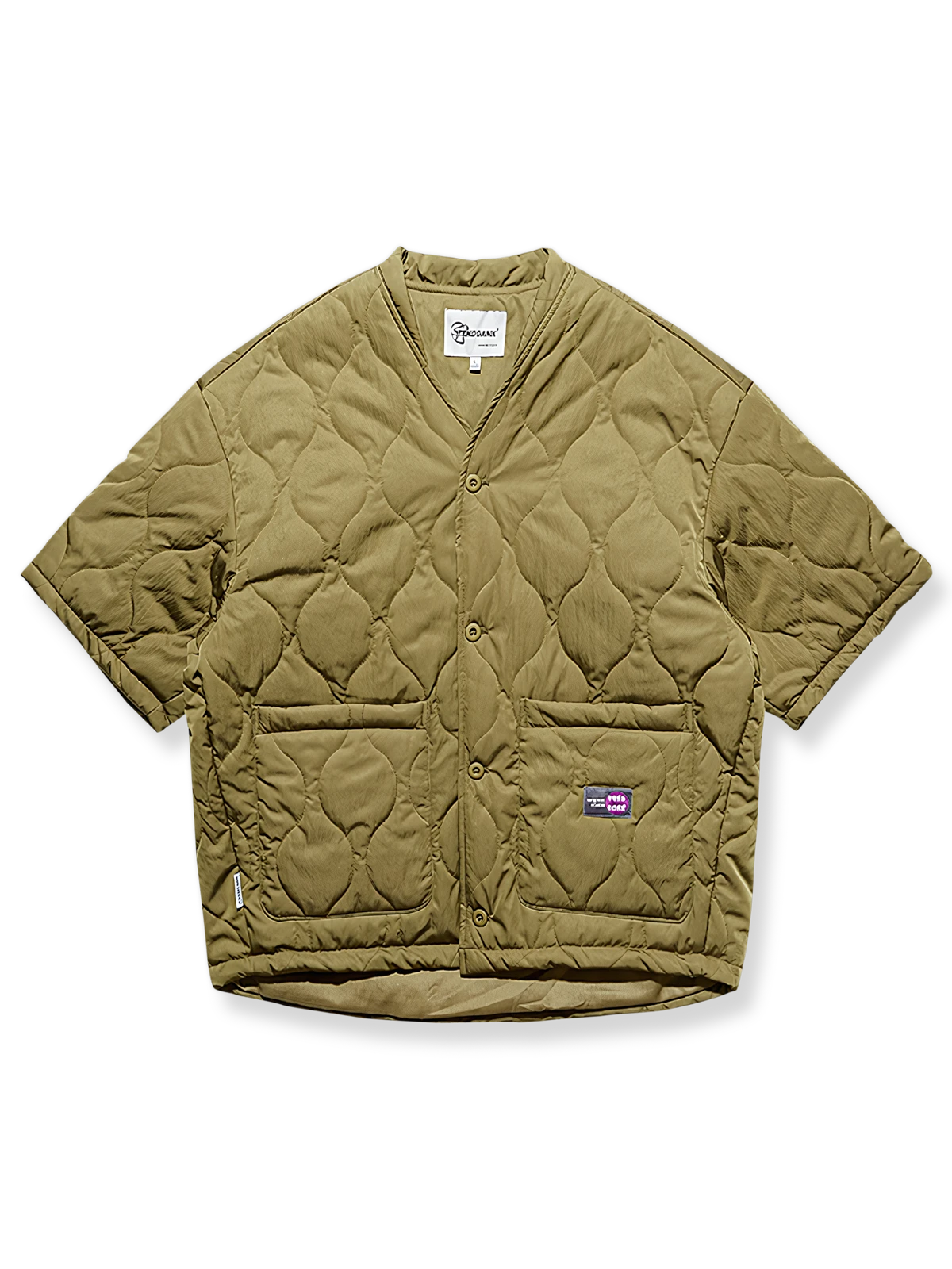 半袖キルティング襟なし中綿ジャケットの製品イメージ