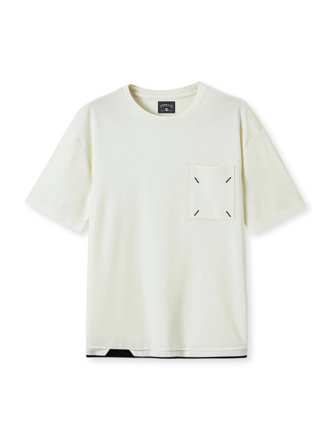 シルクブレンドシアーTシャツ｜70.8%再生セルロース×26.1%ポリエステル×3.1%シルク混紡の軽量ニットで、通気性と上質な艶を両立したメンズ半袖クルーネックTシャツ。