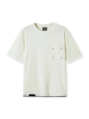 シルクブレンドシアーTシャツ｜70.8%再生セルロース×26.1%ポリエステル×3.1%シルク混紡の軽量ニットで、通気性と上質な艶を両立したメンズ半袖クルーネックTシャツ。