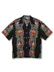 スカルフローラル アロハシャツ全体像（ブラックベース）
