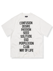 スローガンプリント白色半袖Tシャツ、ルーズフィット、純綿素材、耐久性強化首元