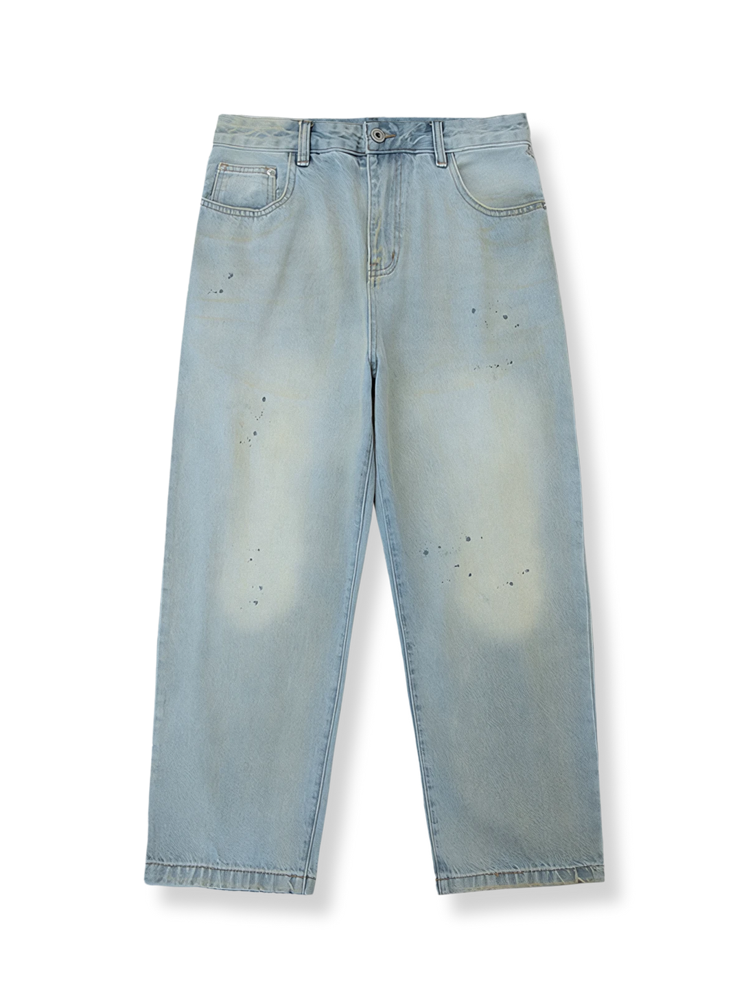 スプラッターデザインのワイドデニムパンツ