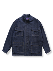 裏地付きスタンドカラーが特徴のコットンデニムジャケット