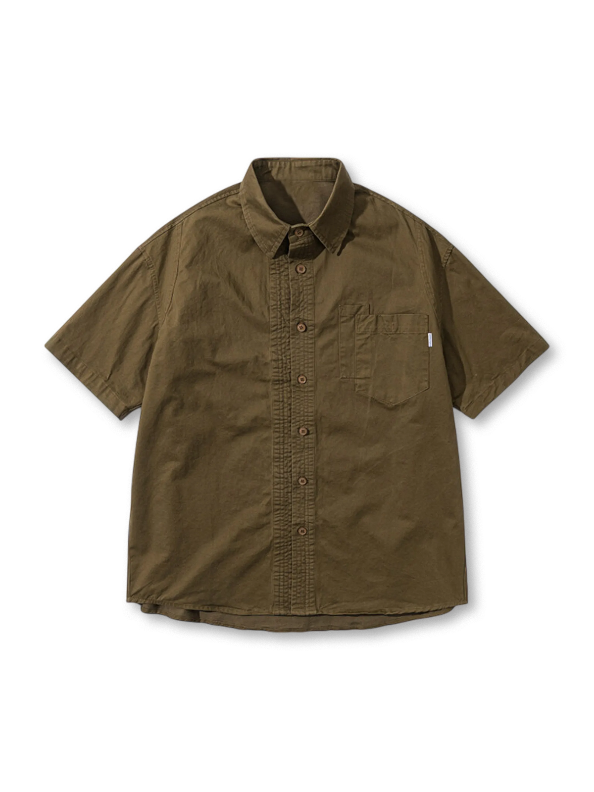 ヴィンテージミリタリー風圧線加工とリラックスフィットが特徴のルーズシャツ