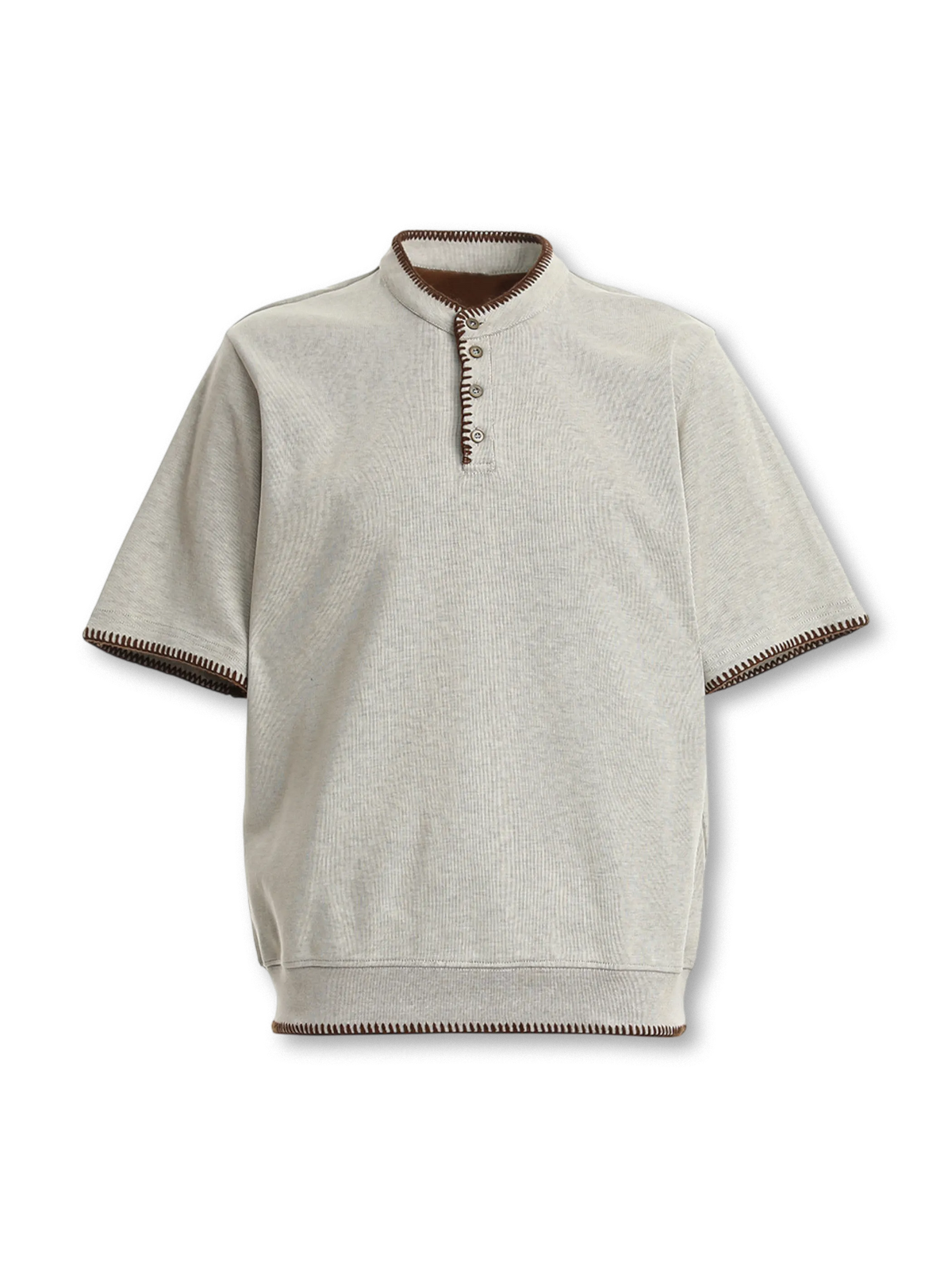 断ち切りステッチが映えるヘンリーネックポロシャツ