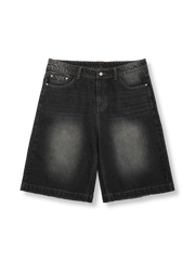 裾フリンジストレートデニムショーツ