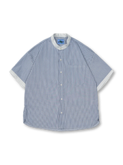 チェックとデニム調のコンビが際立つ多口ポケットワークシャツ