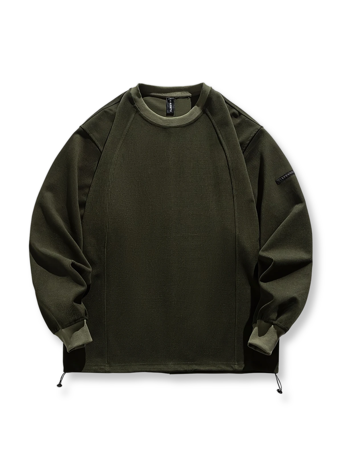 バイカラー襟とストライプ柄が特徴のルーズプルオーバースウェット