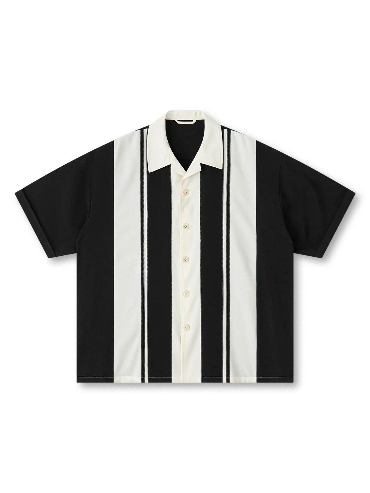 カラーブロックストライプが映えるレーピア織りキューバカラーシャツ