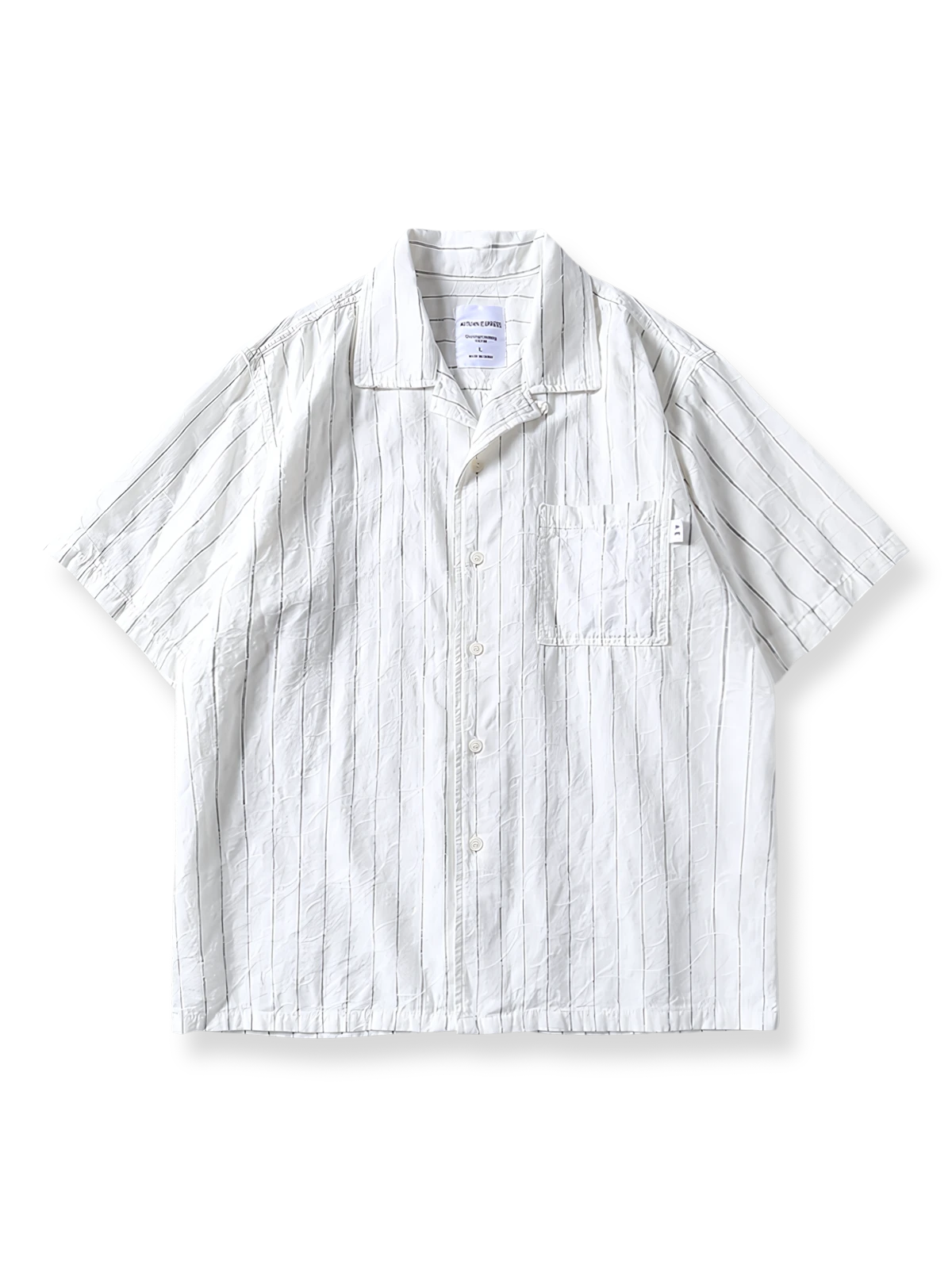 ストライプジャカード織りのリネン混紡キューバカラー半袖シャツ