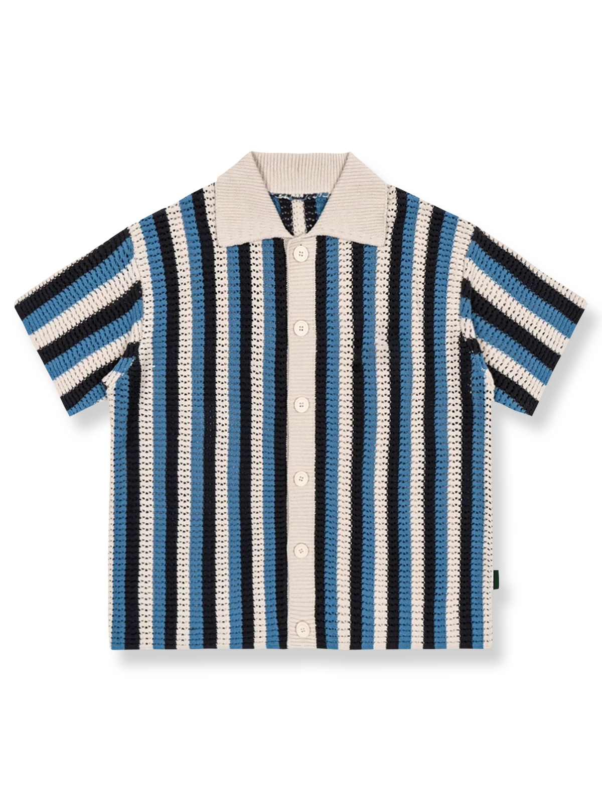 ストライプ配色が特徴のワイドシルエット半袖シャツ