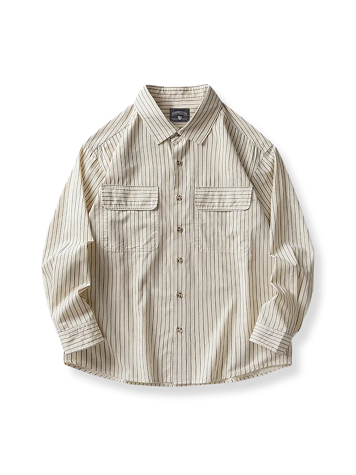 ストライプ柄ポケット付きワークシャツ