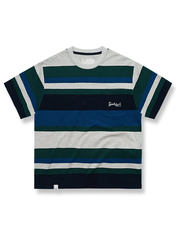ツインヤーンコットンのクラシックストライプ半袖Tシャツ。