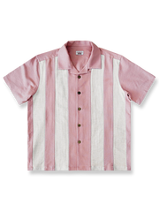 ストライプテンセル混紡ボウリングシャツ。