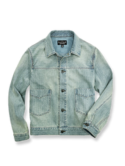 Altテキスト
ストライプ柄とヴィンテージ加工が特徴のリラックスフィットデニムジャケット