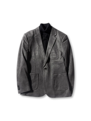 スエード素材と伝統的ポケットが特徴のスリムフィットハンティングブレザー。6色展開で多彩なスタイルに対応。