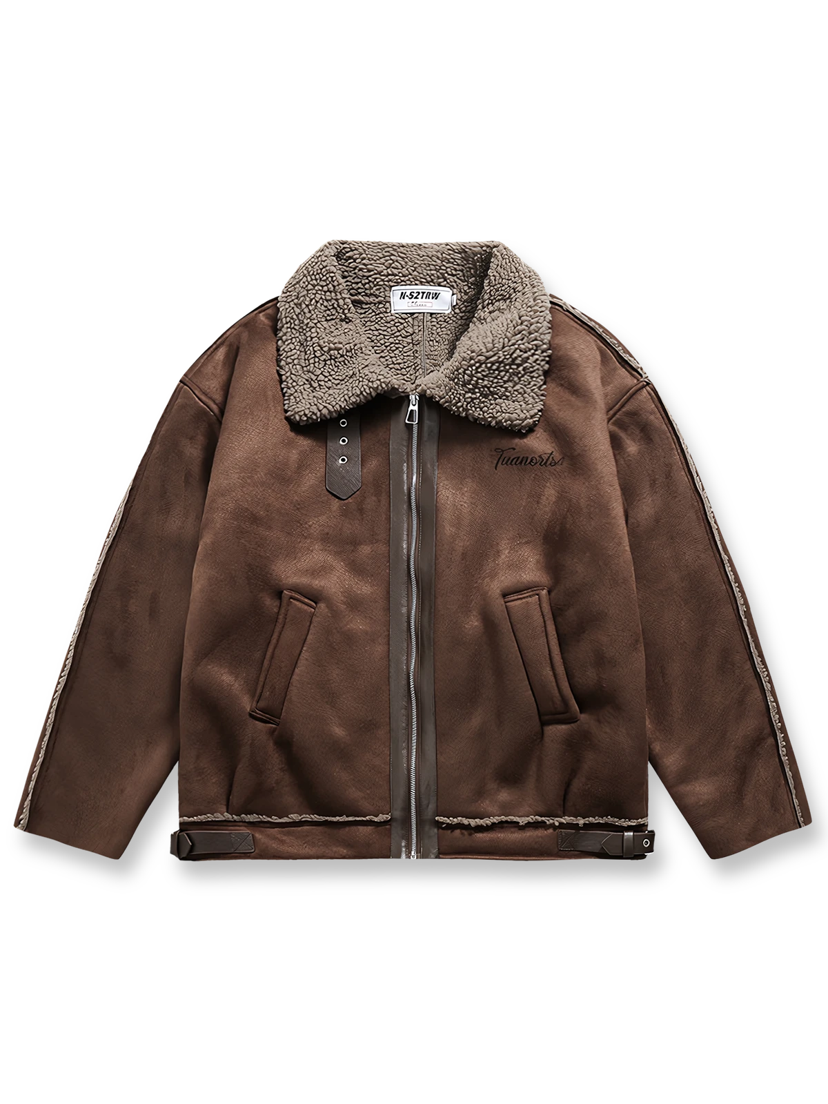 スエード調の表地とラムファー裏地が特徴の中綿ジャケット