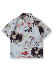 墨絵風蓮柄とキューバカラーが特徴のラミー×テンセル混紡シャツ