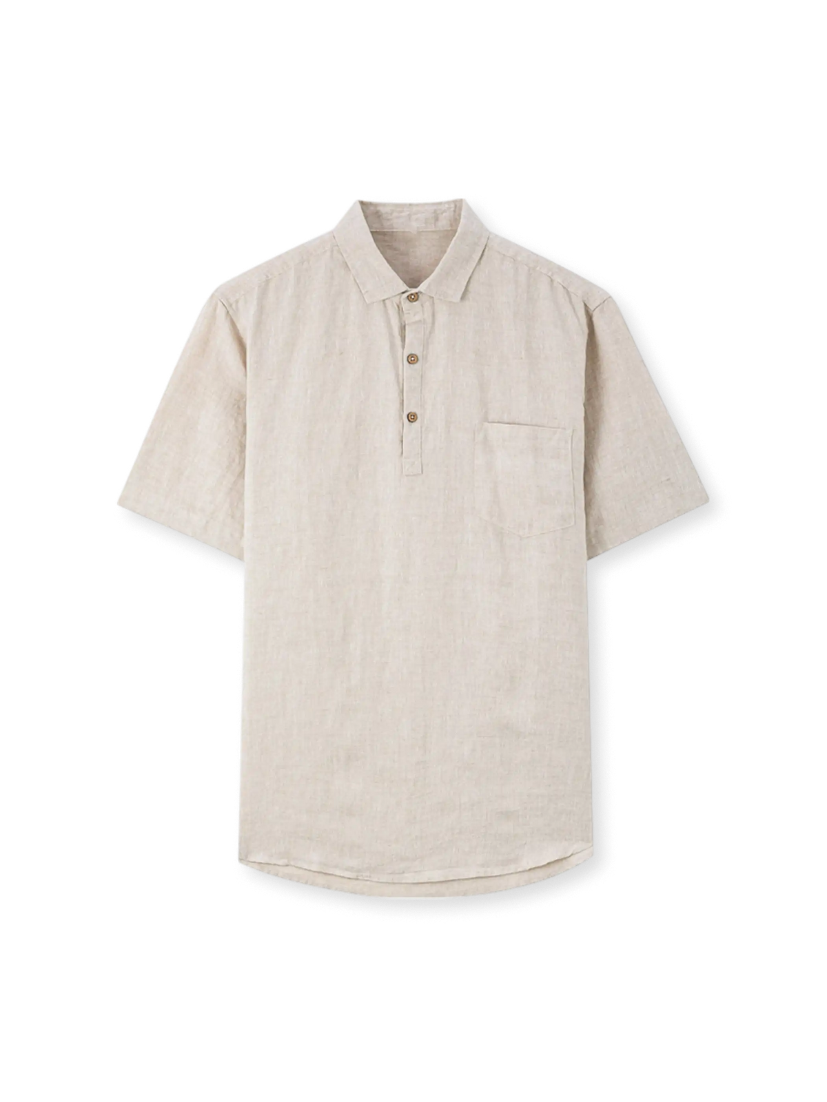 1950年代リゾート風デザインとスラブ糸素材が特徴のリネンプルオーバーポロシャツ