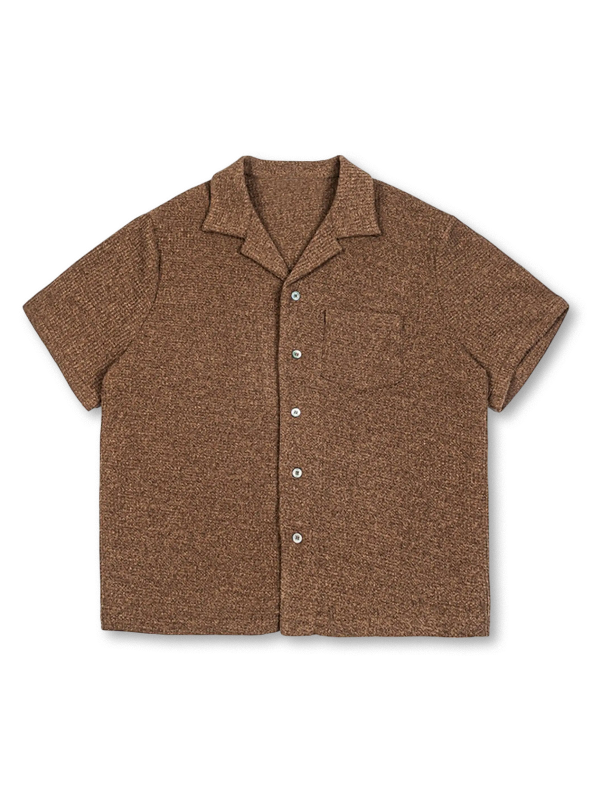 ブークレニット風の立体感と開襟デザインが特徴の夏向けテクスチャードシャツ