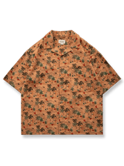 日本産40番手高密度コットン素材のサンセットビーチプリント半袖シャツ