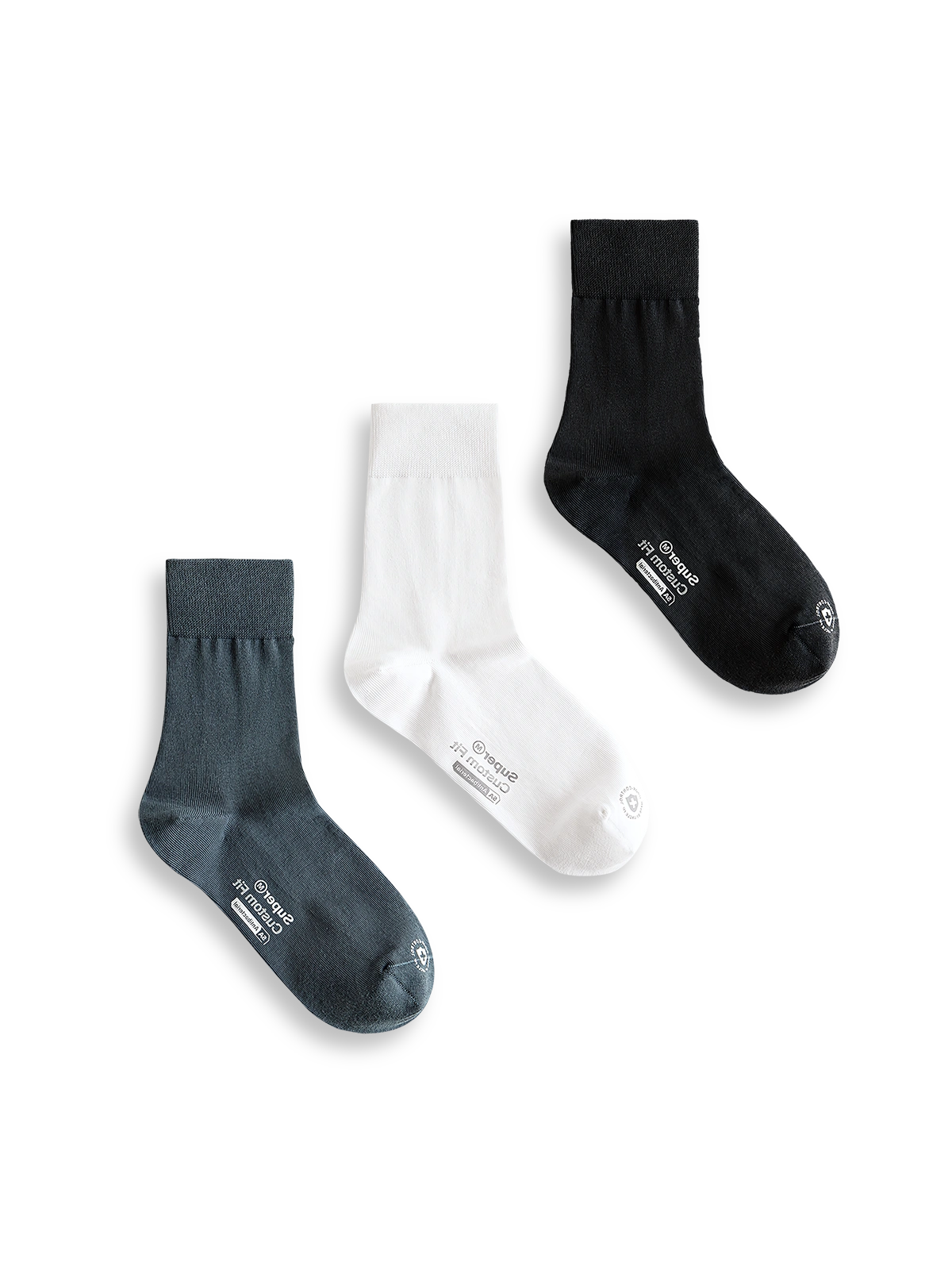 抗菌加工と通気性に優れたブラック・ホワイト・グレー3足セットのニットソックス