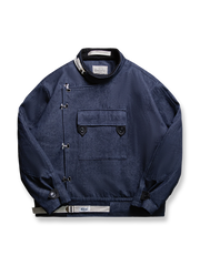 スウェーデン軍風デニム素材のシープスキン型バイカージャケット