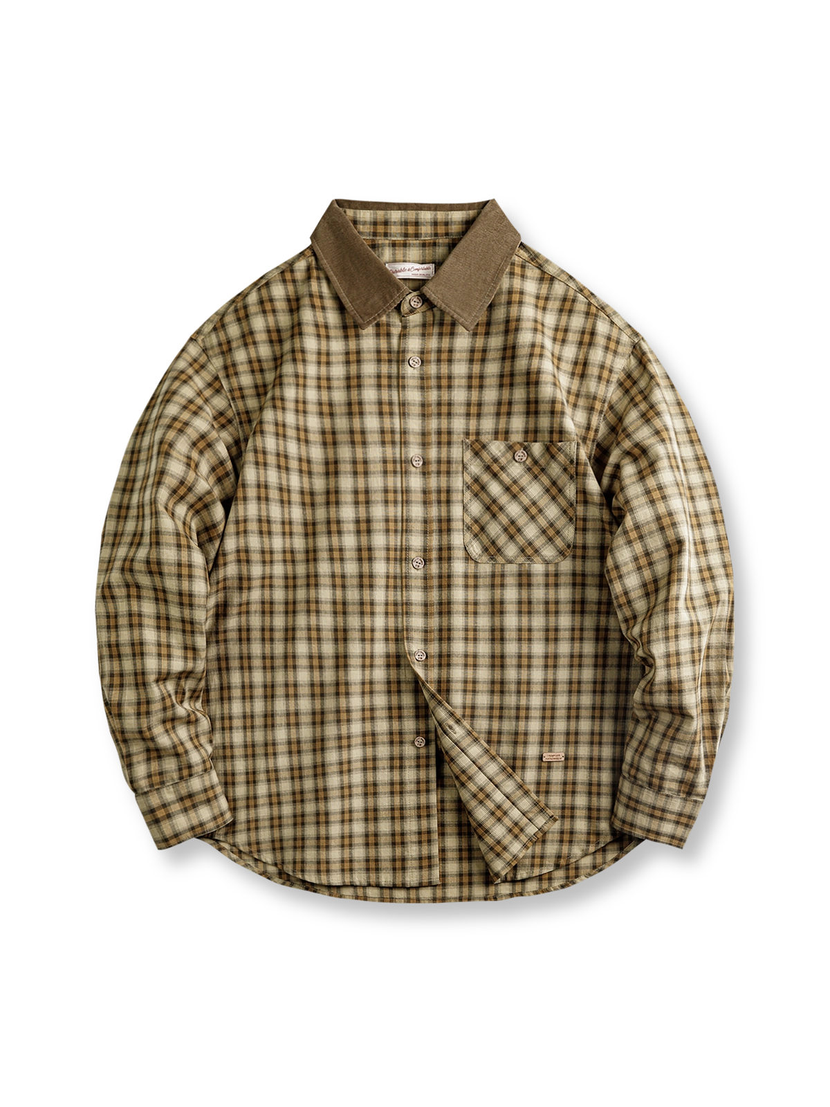 タータンチェック柄とコーデュロイ襟が特徴のレギュラーシルエットシャツ