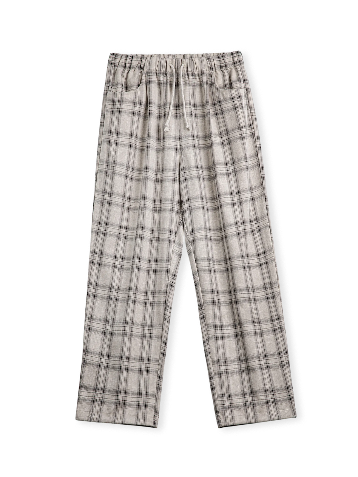 16世紀スコットランド伝統ターダンチェックの先染め織り生地使用。裾ドローストリング付きワイドパンツ。