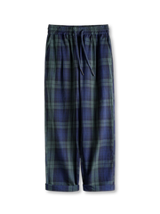 ブルーグリーン タータンチェック サッカー生地イージーパンツ