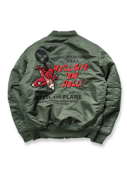 背面に「WE’LL GIVE ’EM HELL!」とテッドマン刺繍が入ったMA-1飛行ジャケット