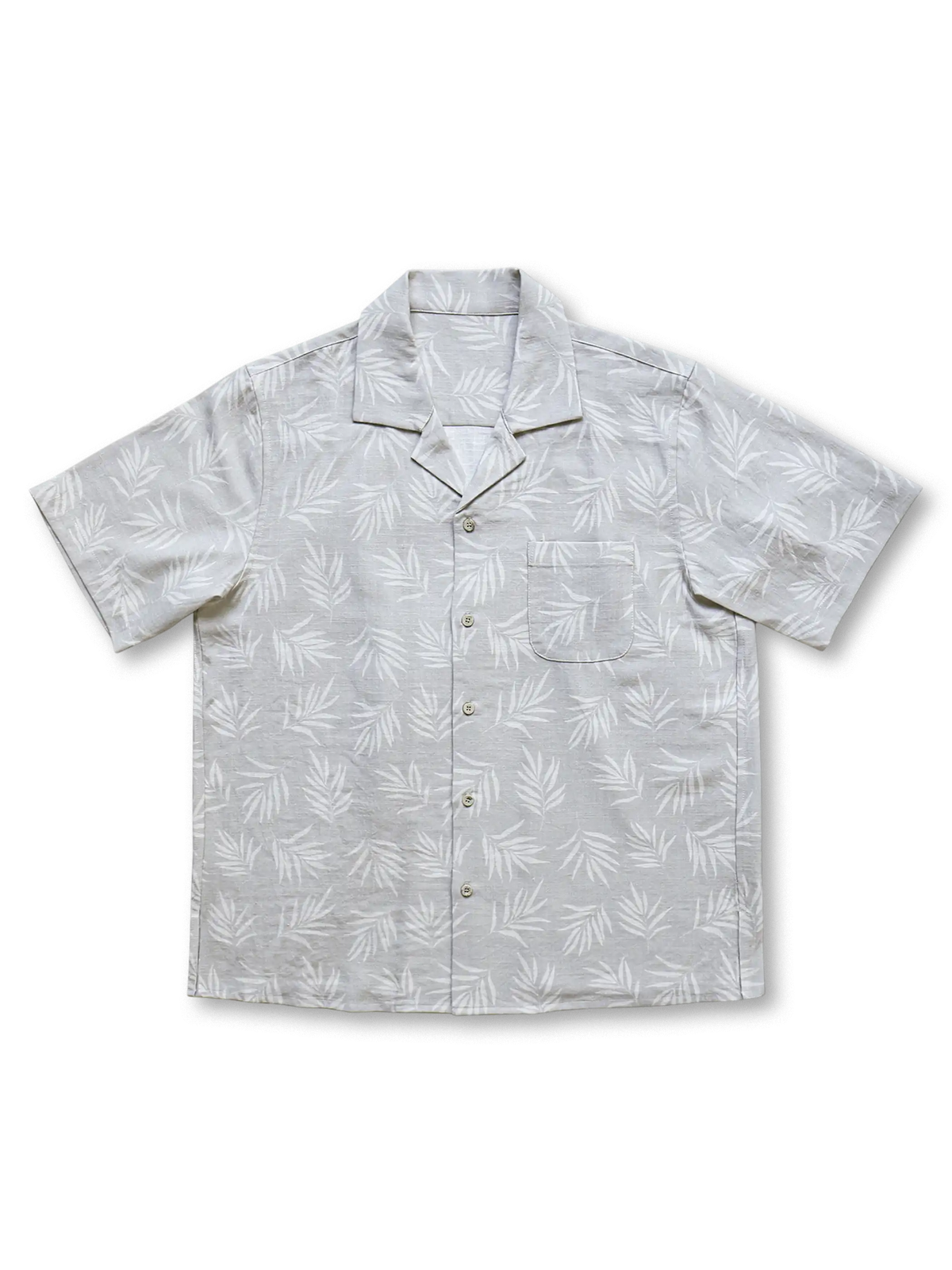 リヨセルコットンリネン パームリーフ柄 古巴襟シャツ メンズ 夏 リゾート