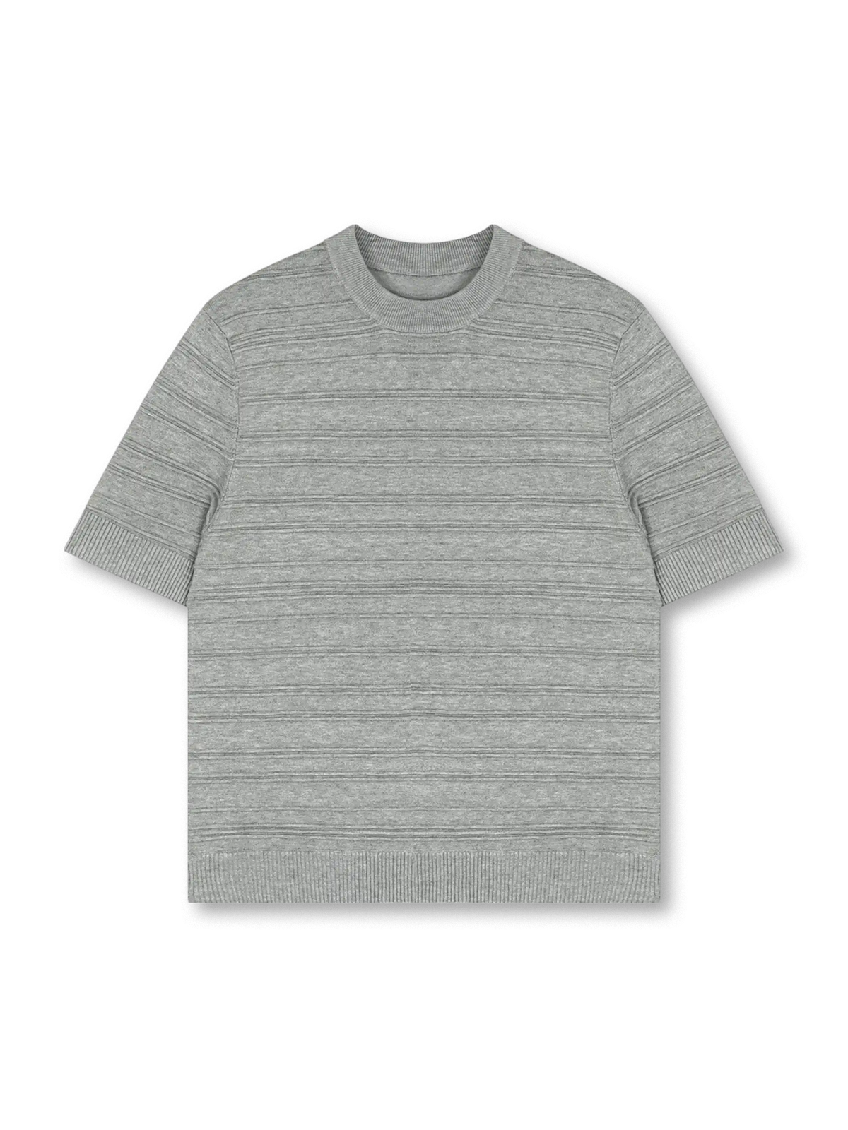 横ストライプのテクスチャーが映える薄手クルーネックニットシャツ